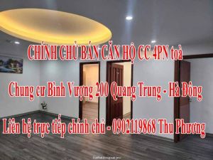 CHÍNH CHỦ BÁN CĂN HỘ CC 4PN toà Chung cư Bình Vượng 200 Quang Trung - Hà Đông, HN