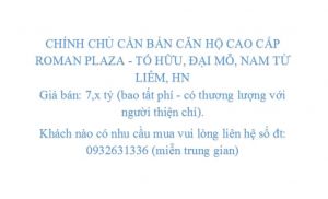 CHÍNH CHỦ CẦN BÁN CĂN HỘ CAO CẤP ROMAN PLAZA - TỐ HỮU, ĐẠI MỖ, NAM TỪ LIÊM, HN